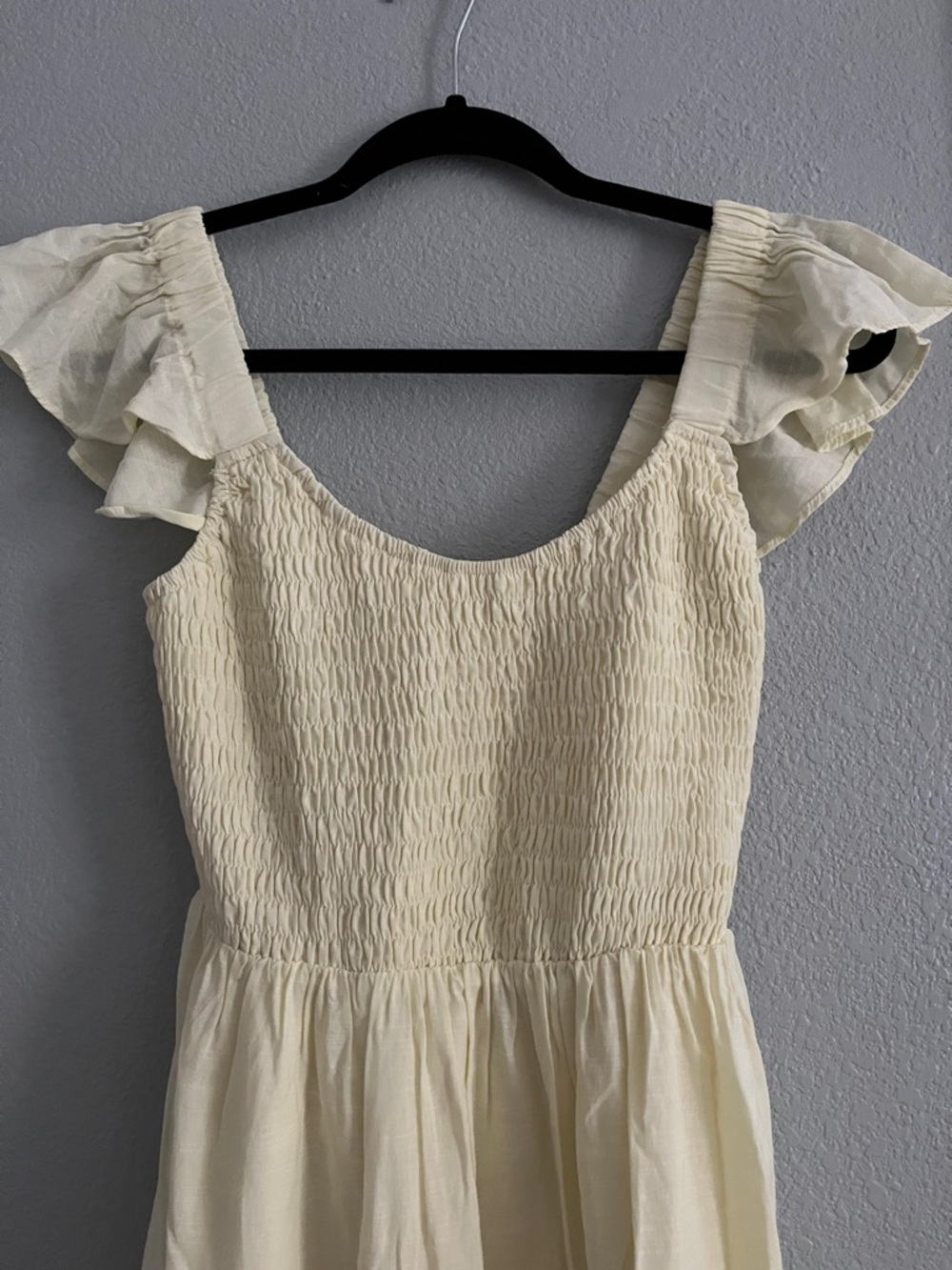 Pastel Spring Yellow Tiered Ruffle Smocked Flutter Sleeve Mini Dress M Medium - Picture 6 of 8